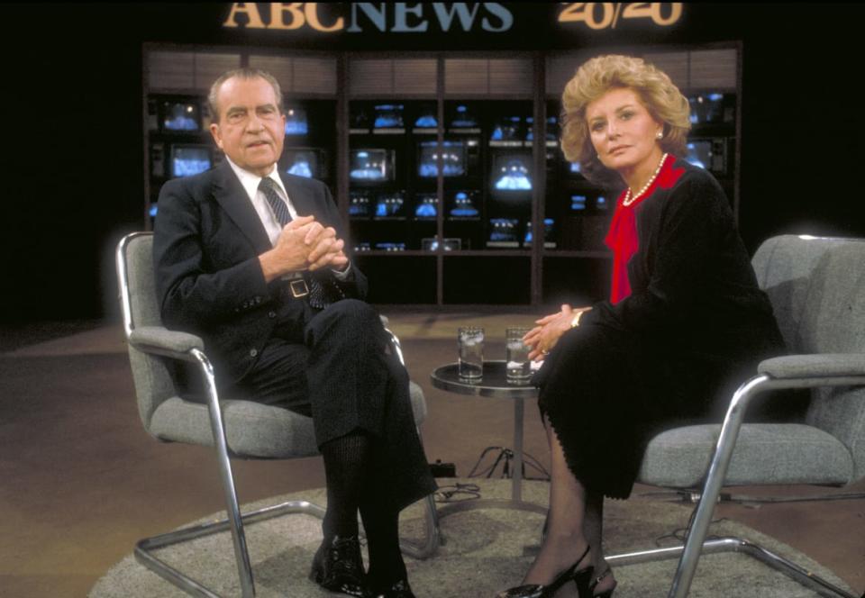 <div class="inline-image__title">837279386</div> <div class="inline-image__caption"><p>Former president Richard M. Nixon spoke with Barbara Walters at the Walt Disney Television via Getty Images News desk on Walt Disney Television.</p></div> <div class="inline-image__credit">Photo by Bob Sacha/Disney General Entertainment Content via Getty Images</div>