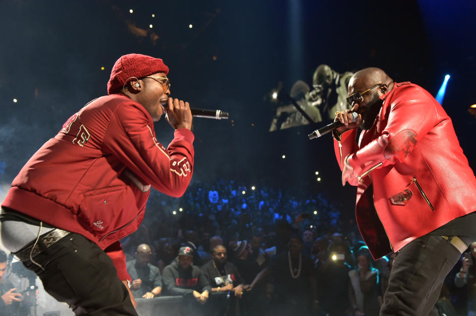 Meek Mill And Ross Performing Onstage