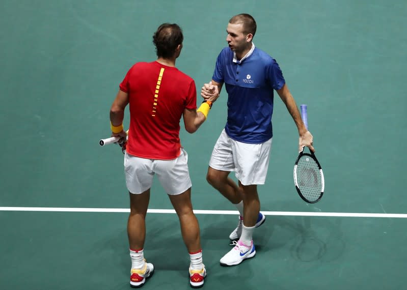 Rafael Nadal y Dan Evans en la Caja Mágica de Madrid