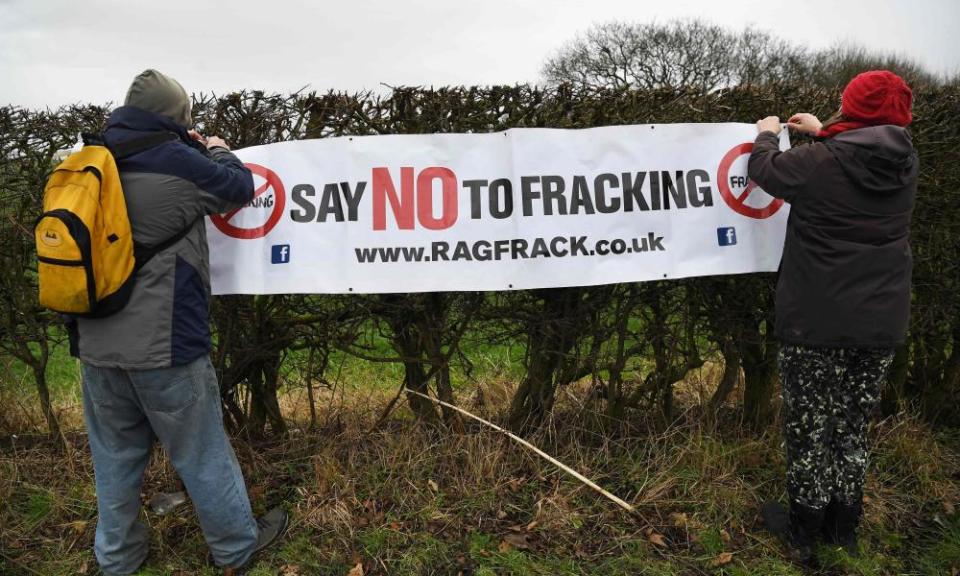 Anti-fracking protesters at Little Plumpton near Blackpool.
