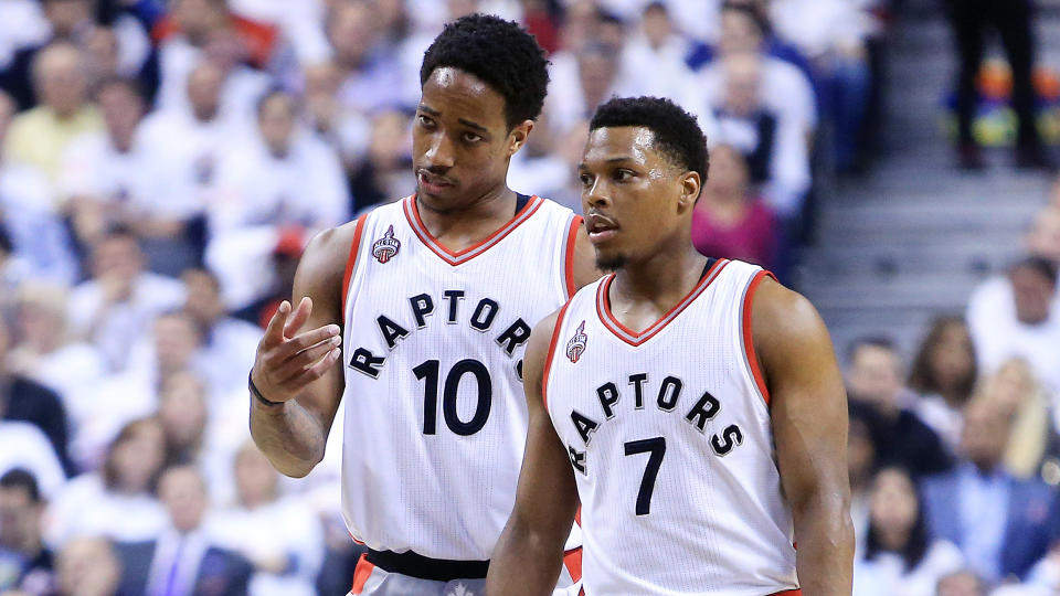 DeMar DeRozan, left, and Kyle Lowry made a fortune during their time with the Raptors. (Photo by Vaughn Ridley/Getty Images)