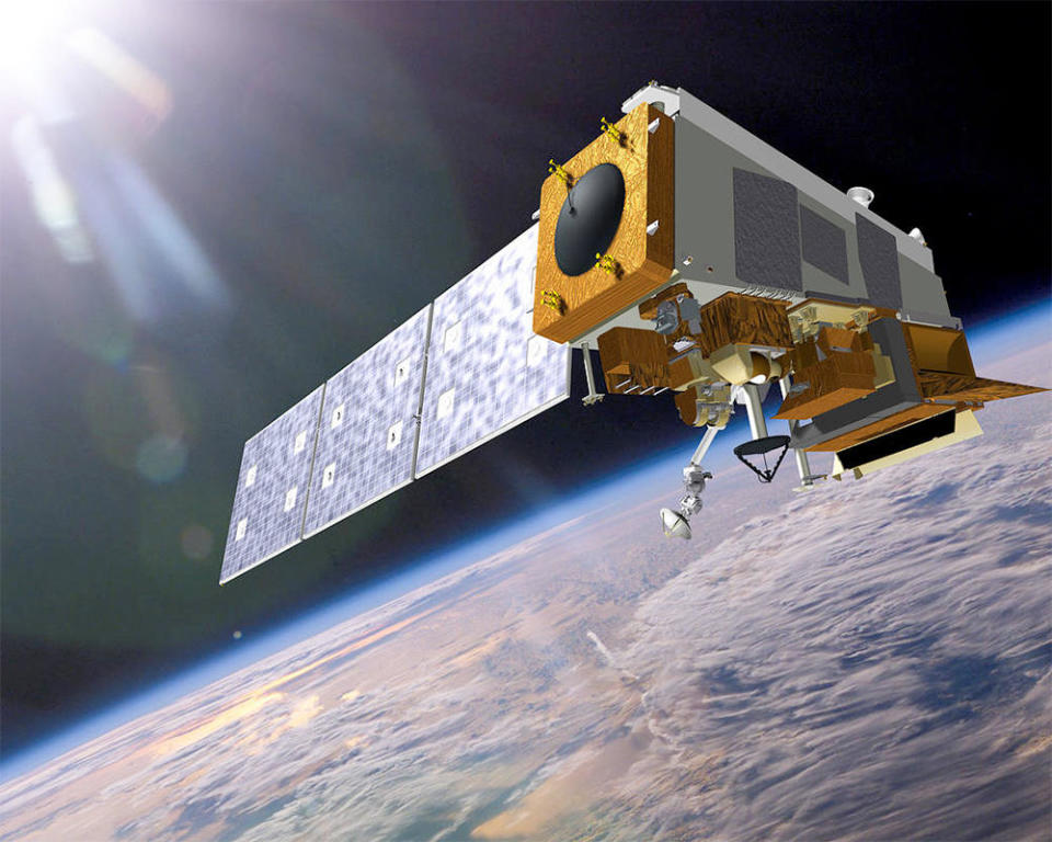 An artist's impression of the JPSS 2 weather satellite in low-Earth orbit with its single solar array extended. / Credit: NASA