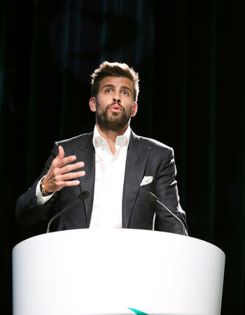 Gerard Pique, FC Barcelona player and founder of investment group Kosmos, attends an event to present the revamped Davis Cup in Madrid, Spain, October 17, 2018. REUTERS/Sergio Perez