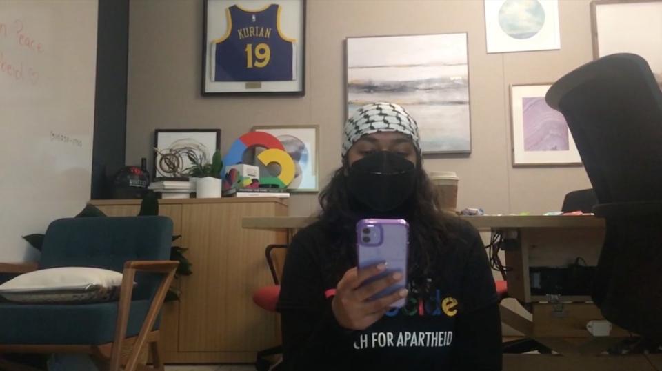 Pro-Palestinian Google employees took over the office of Google Cloud CEO Thomas Kurian on Tuesday. Twitch/notech4apartheid