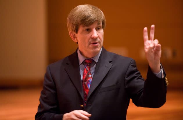 History professor Allan Lichtman, pictured here giving a lecture at American University in 2008, says he has a perfect record predicting elections since 1984. 