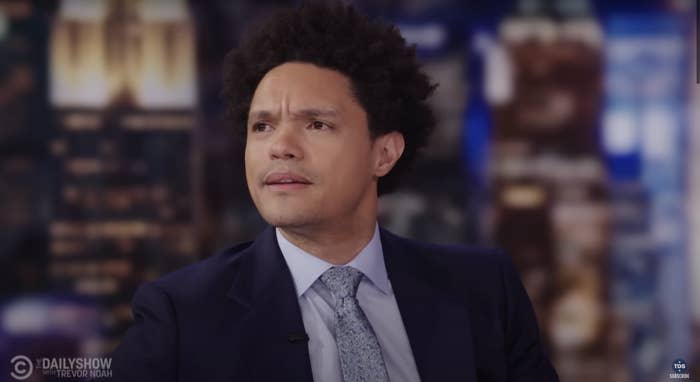 closeup of Trevor Noah talking