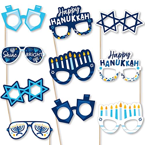 Big Dot of Happiness Hanukkah Menorah Glasses - Paper Card Stock Chanukah Holiday Party Photo Booth Props Kit - 10 Count