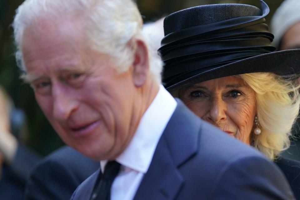 King Charles III and the Queen Consort arrive at Llandaff Cathedral in Cardiff, for a Service of Prayer and Reflection for the life of Queen Elizabeth II (PA) (PA Wire)