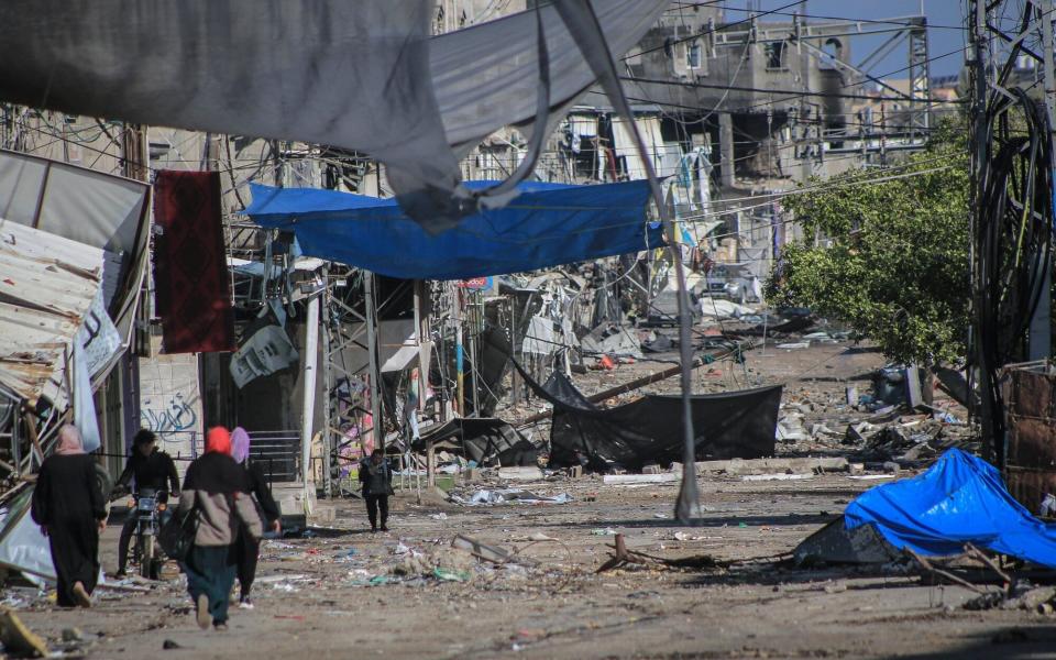 A street of destroyed residential buildings in Khan Younis, Gaza's second largest city