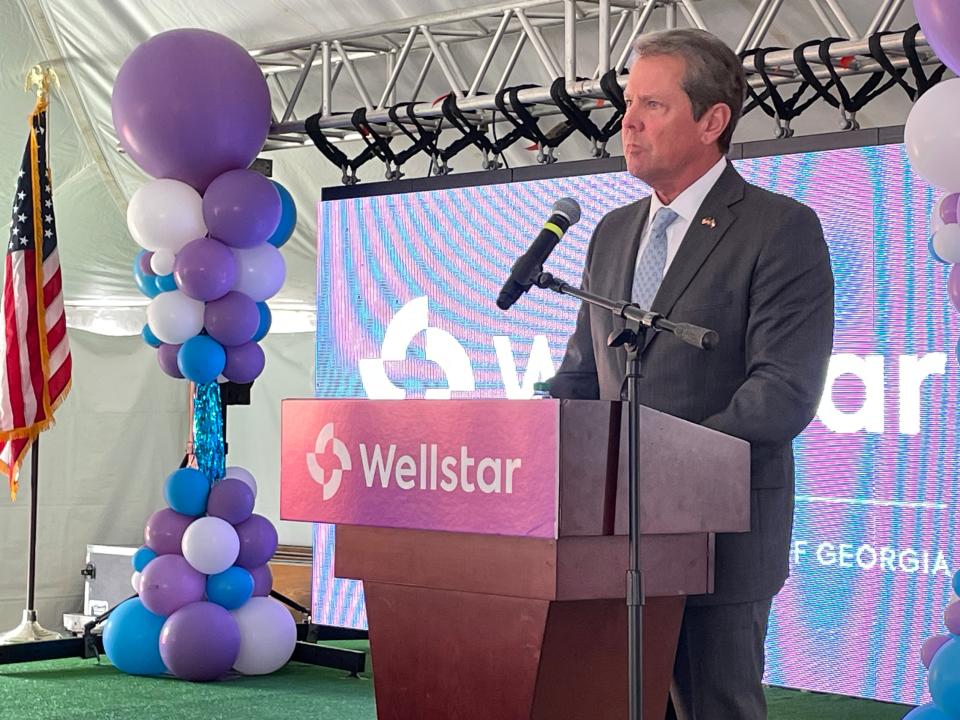 Georgia Gov. Brian Kemp delivers remarks Monday at the groundbreaking for Wellstar Columbia County Medical Center in Grovetown.