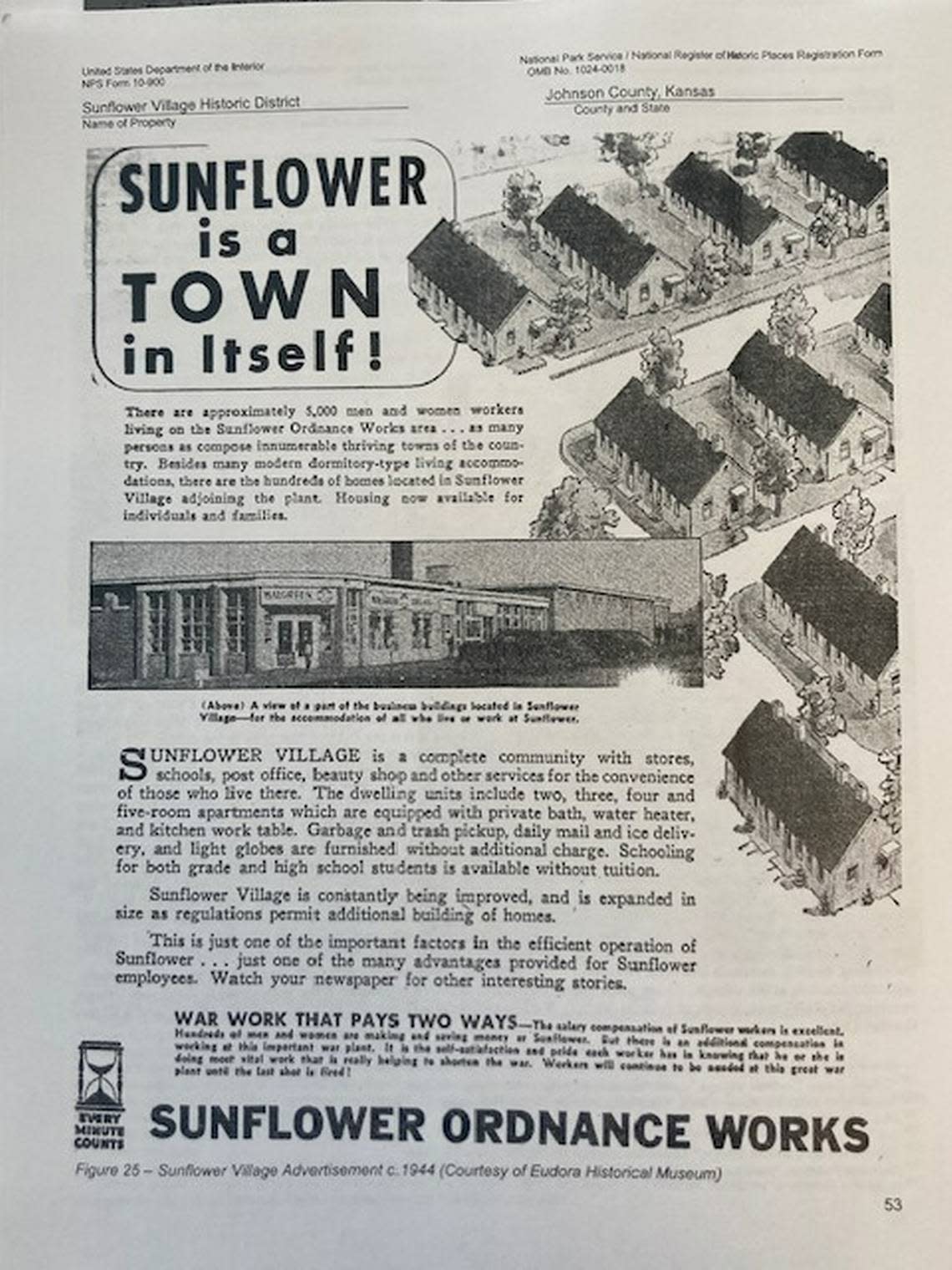 Sunflower Village advertisement, circa 1944.