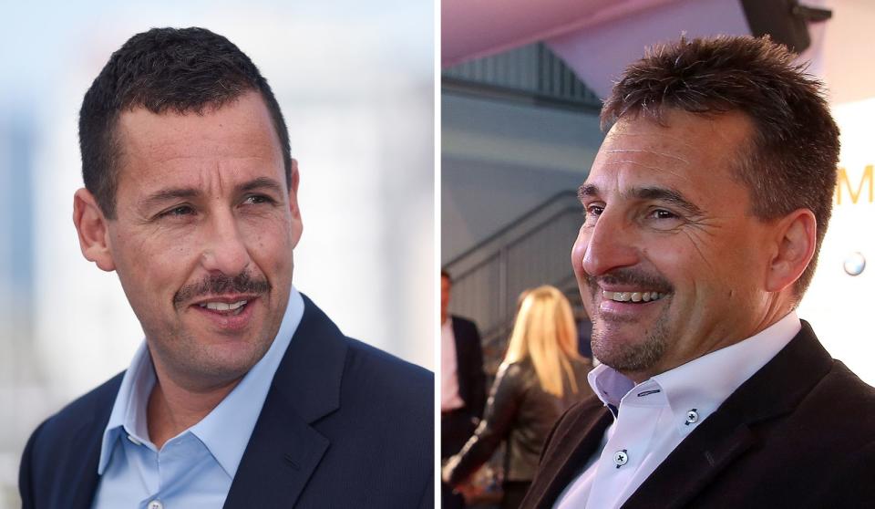 Zumindest auf diesen Bildern sehen diese beiden Promis sogar so aus, als ob sie entfernt verwandt sein könnten. Sicher ist, dass Schauspieler Adam Sandler und Rodellegende Georg "Schorsch" Hackl am gleichen Tag geboren wurden: dem 9. September 1966. (Bild: Antony Jones/Alexander Hassenstein/Getty Images)