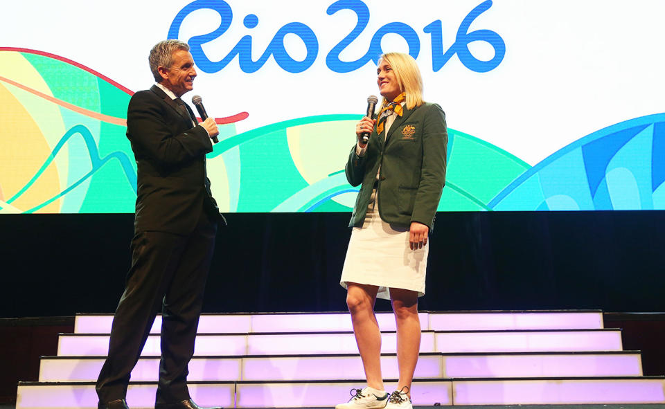 Bruce McAvaney with Sally Pearson.