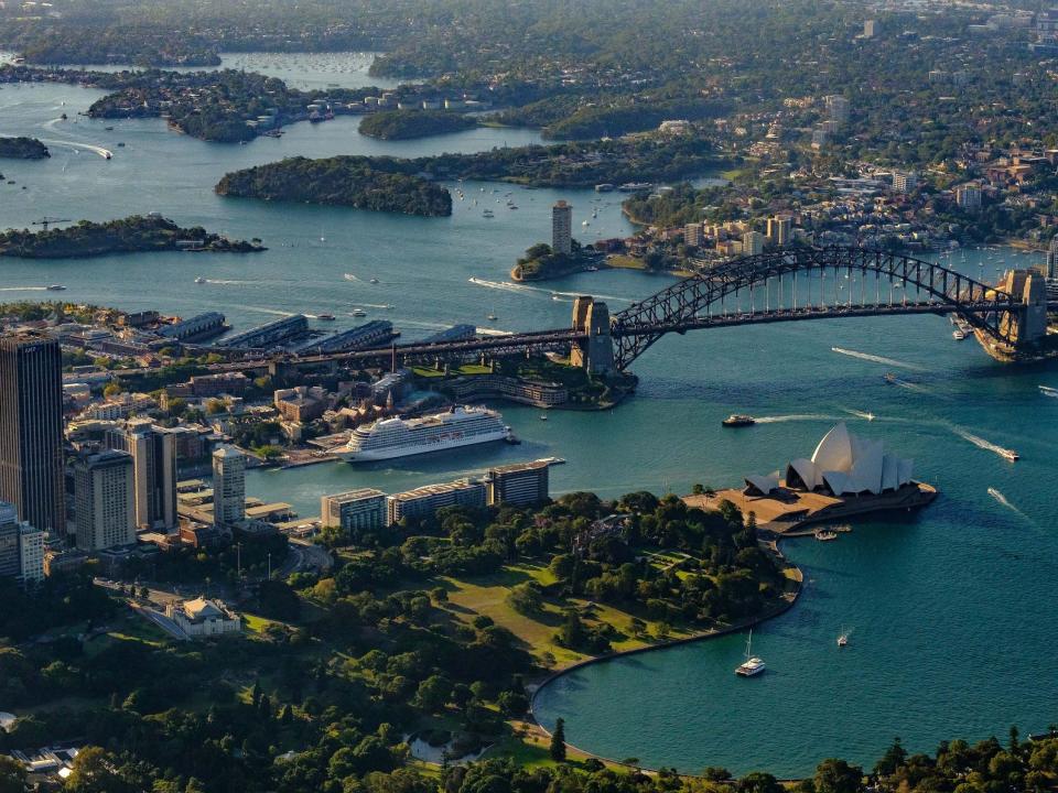 Viking cruise ship sailing through Sydney