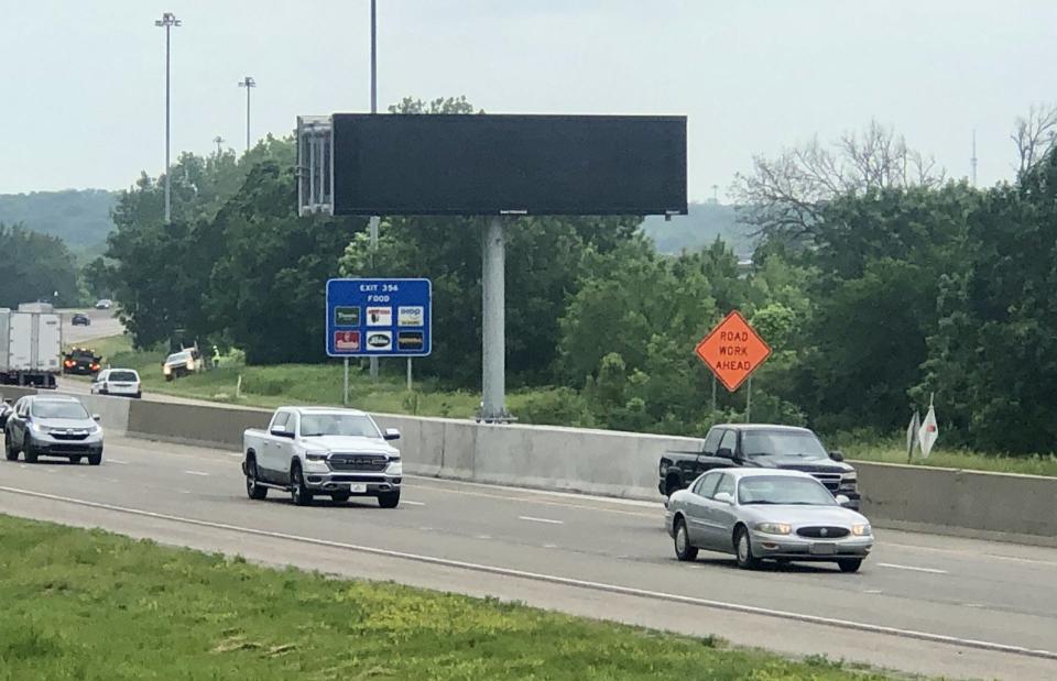 Seven months after it was put up, this electronic message board standing along Interstate 70 in west Topeka still displays no messages.