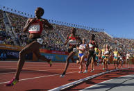 Athletics - Gold Coast 2018 Commonwealth Games - Women's 5000m - Final - Carrara Stadium - Gold Coast, Australia - April 14, 2018. Hellen Obiri of Kenya leads the pack. REUTERS/Paul Childs