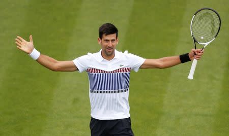 Tennis - WTA Premier - Aegon International - Devonshire Park Lawn Tennis Club, Eastbourne, Britain - June 28, 2017 Serbia's Novak Djokovic celebrates during his second round match against Canada's Vasek Pospisil Action Images via Reuters/Matthew Childs