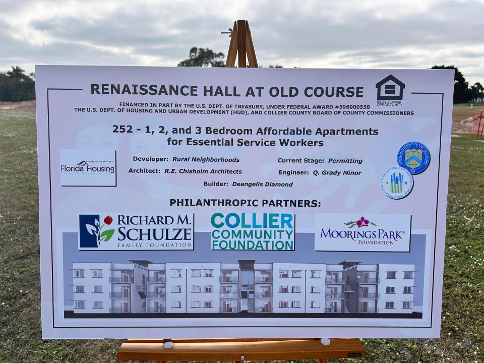 Sign for the Renaissance Hall at Old Course, an affordable housing project in Naples at the site of the former Golden Gate Golf Course purchased in 2019 by Collier County government. A groundbreaking ceremony was held in November 2023.