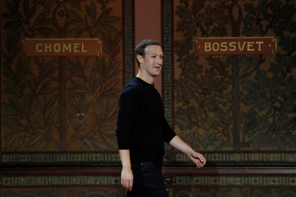 Facebook Chairman and CEO Mark Zuckerberg arrives to address the audience on "the challenges of protecting free speech while combating hate speech online, fighting misinformation, and political data privacy and security," at a forum hosted by Georgetown University's Institute of Politics and Public Service (GU Politics) and the McCourt School of Public Policy in Washington, U.S., October 17, 2019. REUTERS/Carlos Jasso