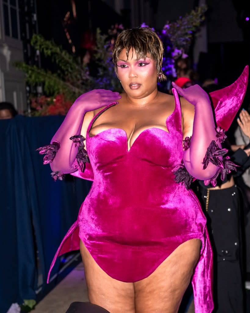 “Pink” singer Lizzo wowed in Barbie’s preferred shade during the post-gala festivities. Madison McGaw/BFA.com