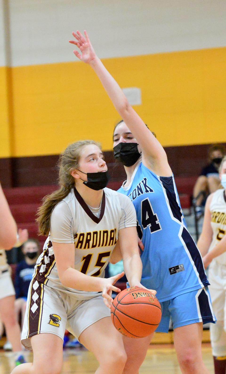 Case's Liberty Gazaille looks to take a shot while being guarded Seekonk's Kate Leinson during last season's game.