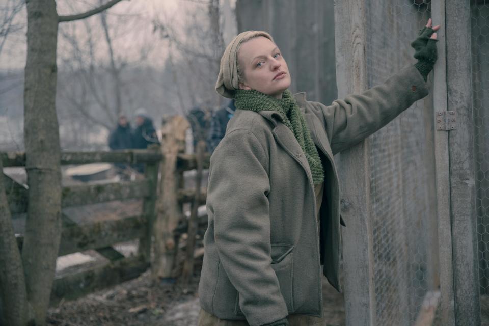 Elisabeth Moss earned a best drama actress Emmy Award for her performance as June in Hulu's "The Handmaid's Tale."