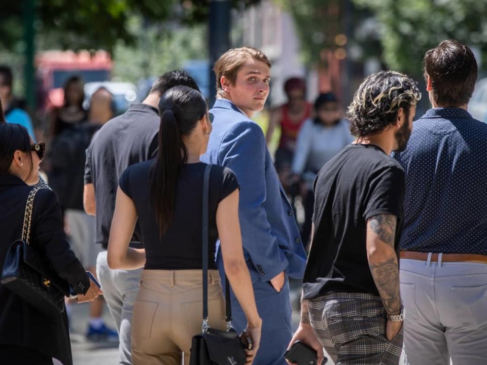 Former Vancouver Canucks hockey player Jake Virtanen leaves court on the fourth day of his sexual assault trial in B.C. Supreme Court.  (Ben Nelms/CBC - image credit)