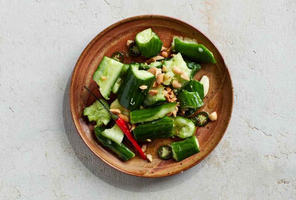 Smashed Cucumber Salad with Hot Vinegar