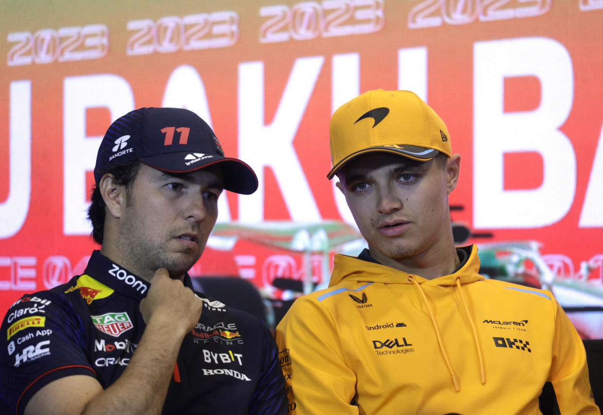 Checo y Lando en Azerbaijan en abril de 2023/ REUTERS/Leonhard Foeger