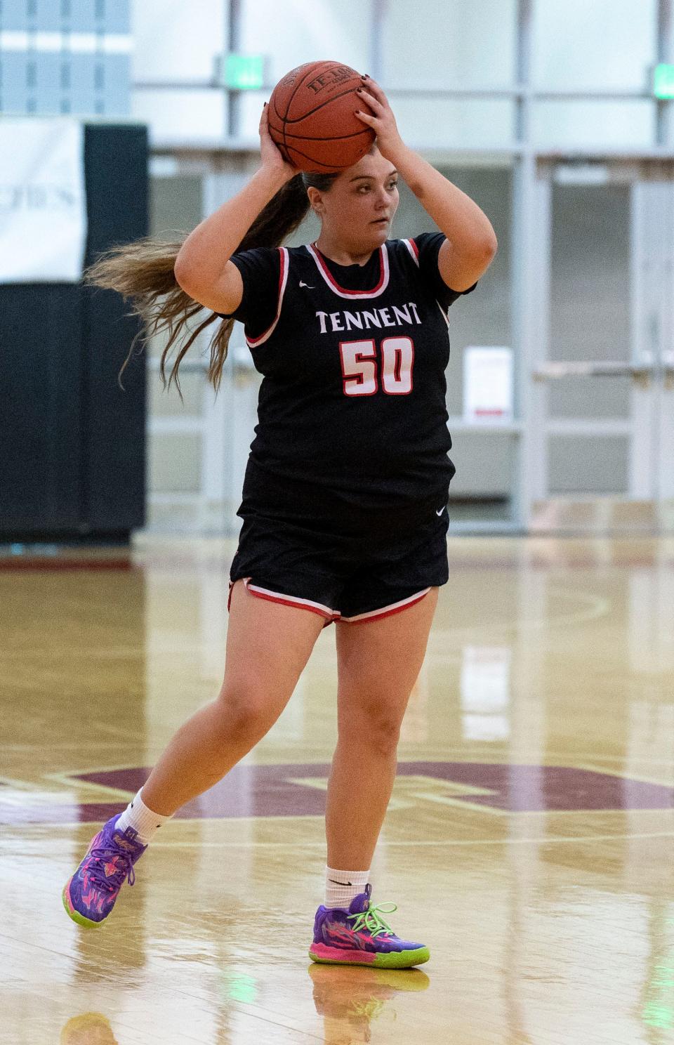 William Tennent's Morgan Volz (50) against Souderton during their girls basketball game in the Jim Church Classic at Souderton High School in Souderton on Friday, Dec. 1, 2023.

[Daniella Heminghaus | Bucks County Courier Times]