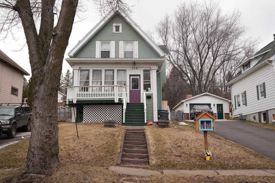 The home in the 700 block of East 12th Street on Thursday, April 21, 2022, where five people were found dead inside Wednesday after police received a report of a male experiencing a mental health crisis according authorities, in Duluth, Minn. (Anthony Souffle/Star Tribune via AP)