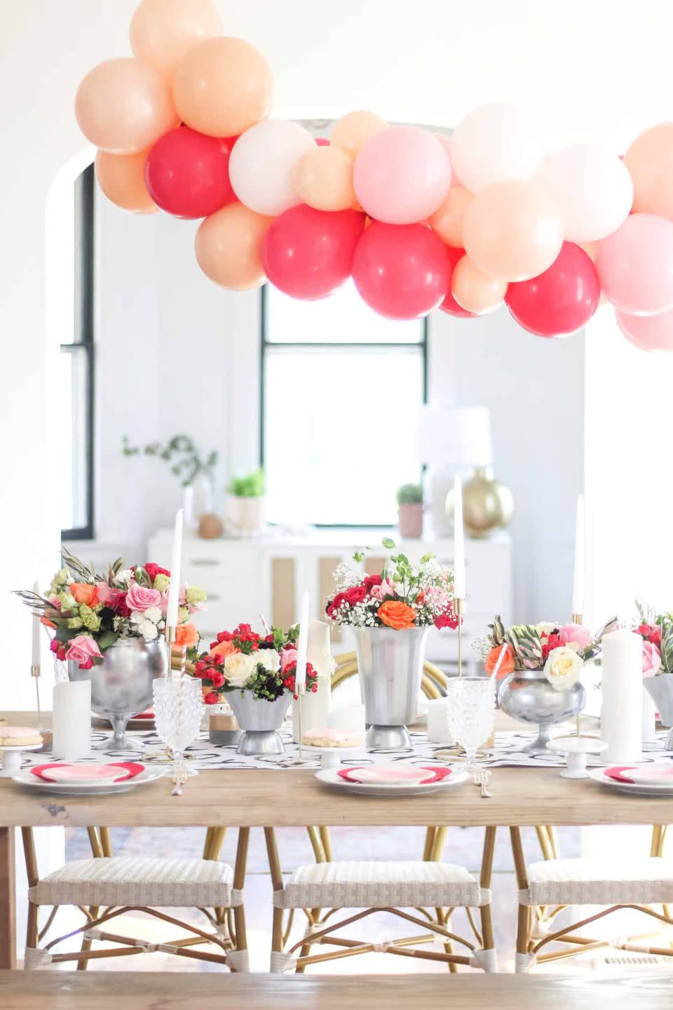 valentine's day party tablescape and flowers