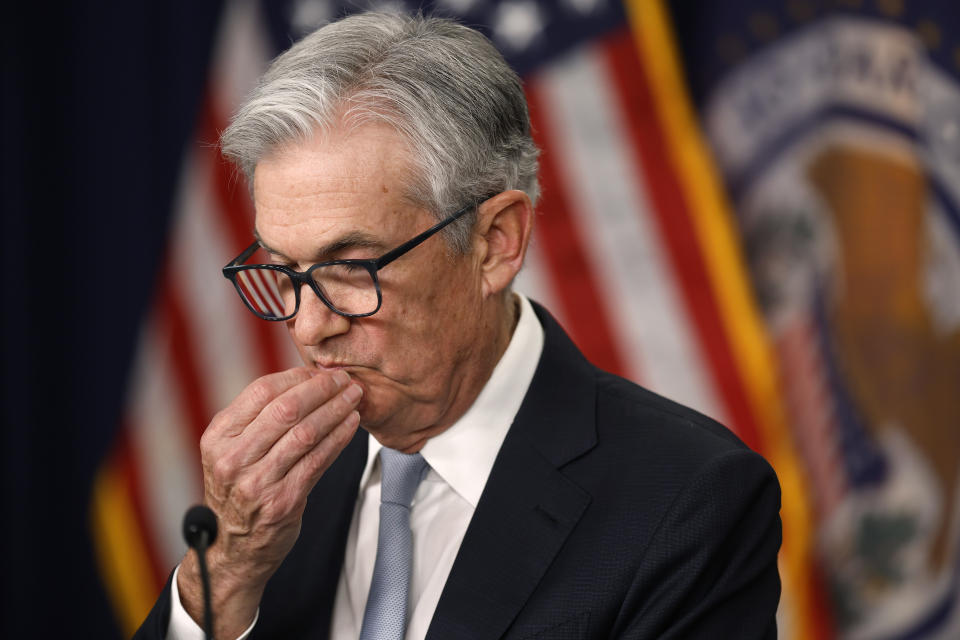 WASHINGTON, DC - NOVEMBER 02: U.S. Federal Reserve Bank Board Chairman Jerome Powell answers reporters' questions during a news conference following a meeting of the Federal Open Market Committee (FMOC) at the bank headquarters on November 02, 2022 in Washington, DC. In a move to fight inflation, Powell announced that the Federal Reserve is raising interest rates by three-quarters of a percentage point, the sixth interest rate increase this year and the fourth time in a row at rates this high. (Photo by Chip Somodevilla/Getty Images)