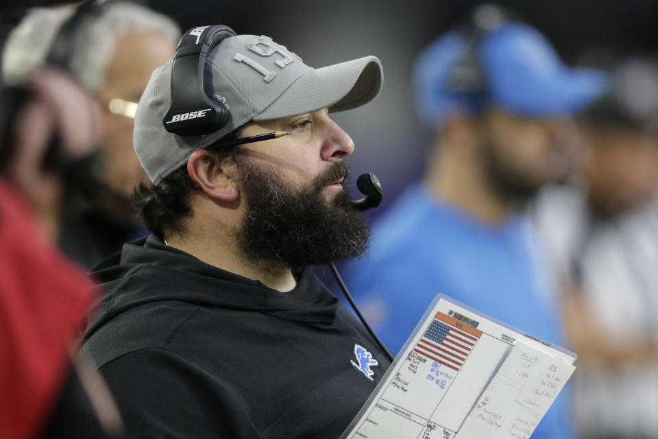 Detroit Lions head coach Matt Patricia watches from the sideline during the first half of an NFL football game against the Minnesota Vikings, Sunday, Dec. 8, 2019, in Minneapolis. (AP Photo/Andy Clayton-King)