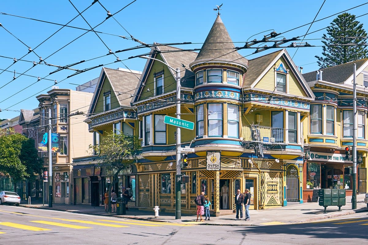 Colourful Victorian-style buildings can be found on the streets in Haight-Ashbury (Getty)