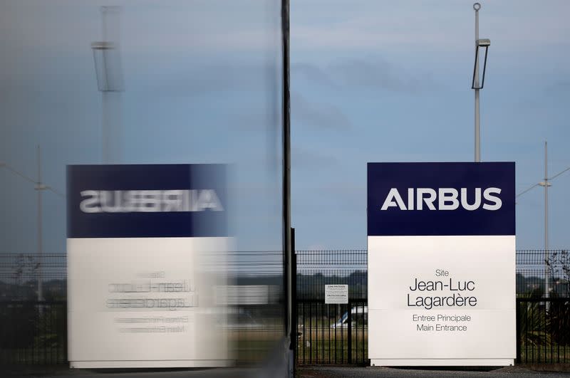 Entrance of the Jean-Luc Lagardere A380 production plant at Airbus headquarters in Blagnac