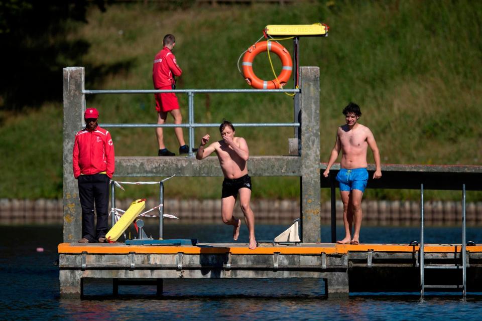 Swimmers at Hampstead Heath ponds after lockdown restrictions were eased (AFP via Getty Images)