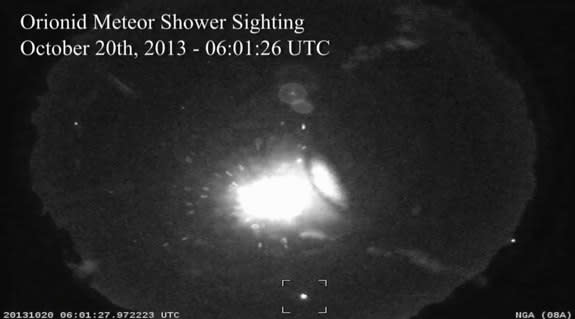 The NGA camera in Dahlonega, GA, part of NASA's All-Sky Fireball network, captured an Orionid Meteor fireball blazing across the sky on Oct. 20, 2013.
