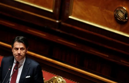 Italian Prime Minister Giuseppe Conte addresses the upper house of parliament over the ongoing government crisis, in Rome