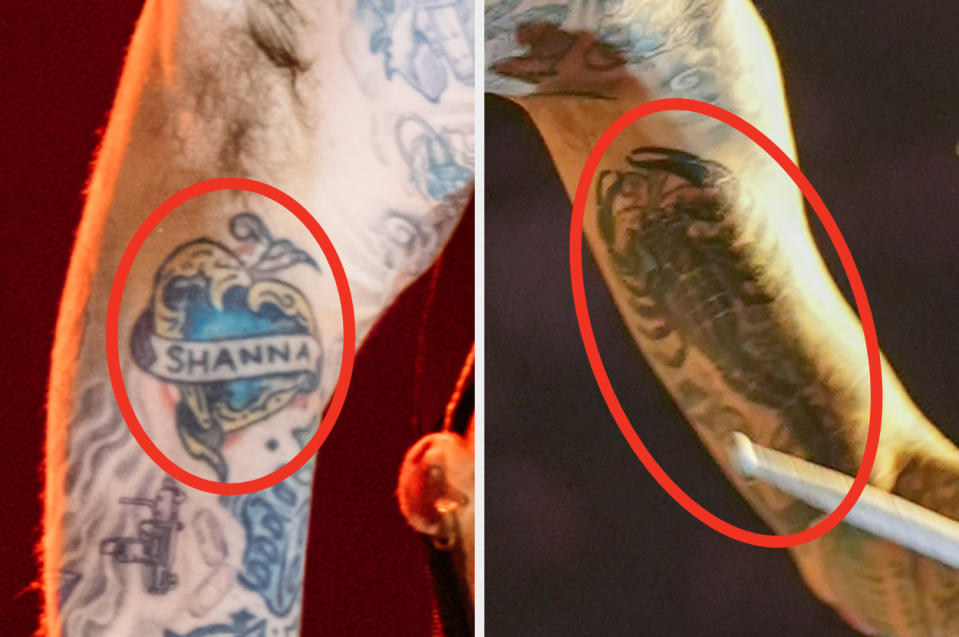 Closeup of Travis Barker's tattoos