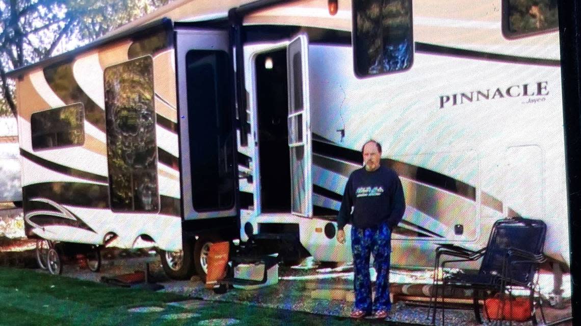 Mike Peven stands in front of his trailer. After having to move out of his previous home in Boise, Peven and his wife Joannie could not afford to rent or buy a home in Boise. They moved into the trailer on Mike Peven’s sister’s property.