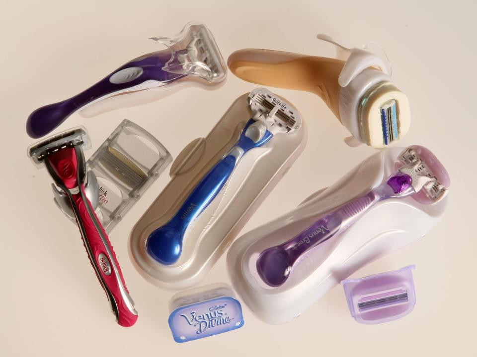 An assortment of women's razors.