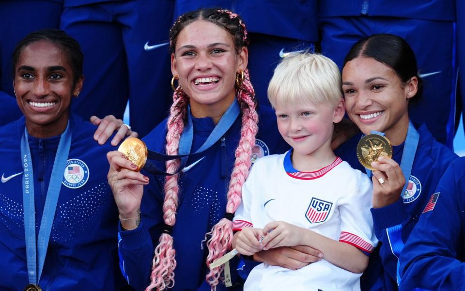 Emma Hayes's son Harry sits with the US team