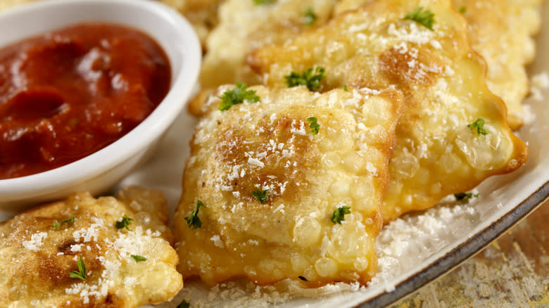 Toasted ravioli with marinara sauce