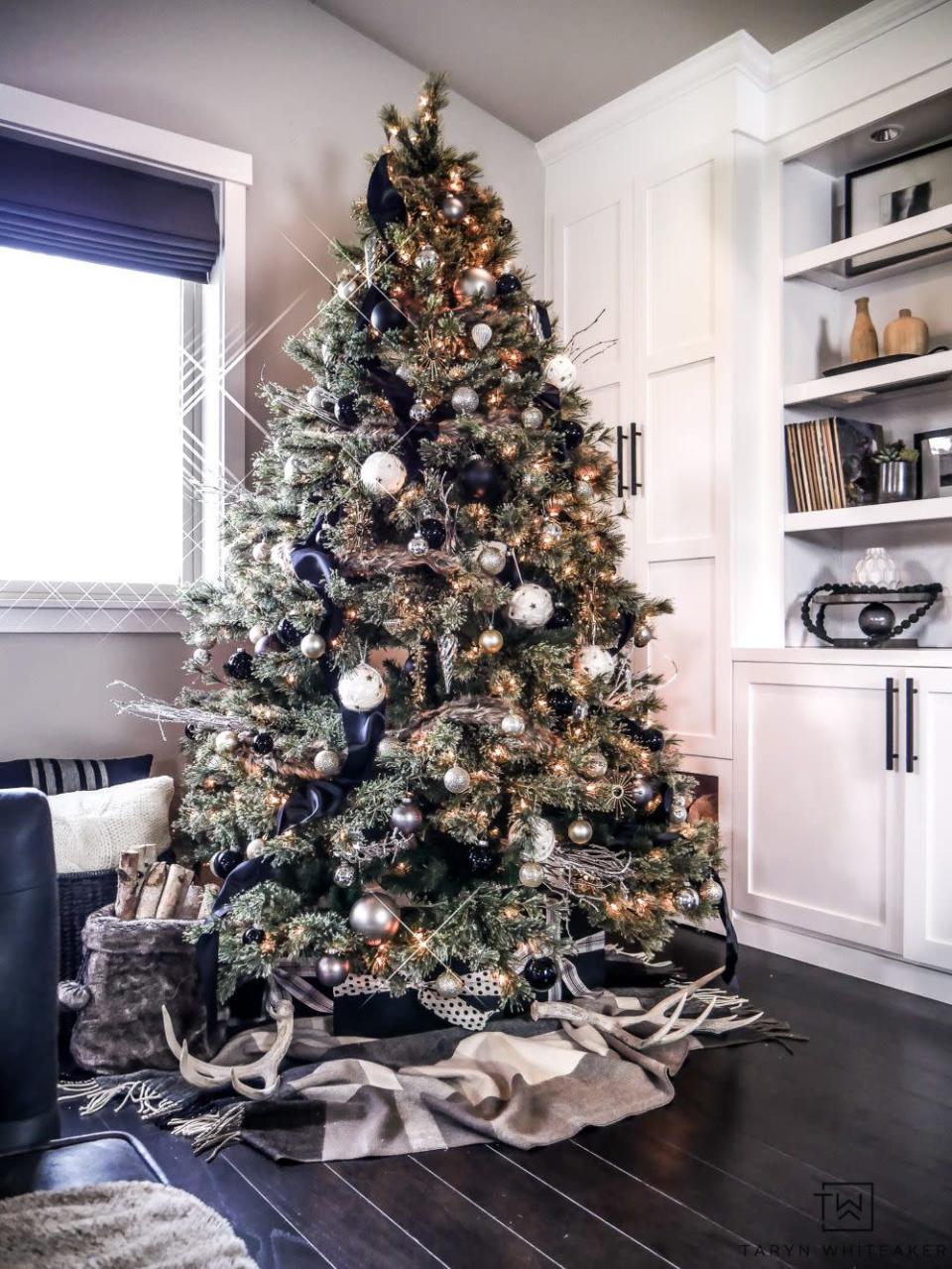 <p>A black and gold tree is the picture of opulence, especially when you mix black matte and black glossy balls and incorporate plenty of sparkly pieces. </p><p><strong><em>Get the tutorial at <a href="https://tarynwhiteaker.com/rustic-modern-christmas-tree-2/" rel="nofollow noopener" target="_blank" data-ylk="slk:Taryn Whitaker Designs" class="link ">Taryn Whitaker Designs</a>. </em></strong></p><p><a class="link " href="https://www.amazon.com/Humphreys-Craft-Non-Toxic-Decorative-Colorful/dp/B07X8FFRGM?tag=syn-yahoo-20&ascsubtag=%5Bartid%7C10070.g.2025%5Bsrc%7Cyahoo-us" rel="nofollow noopener" target="_blank" data-ylk="slk:SHOP BLACK RIBBON">SHOP BLACK RIBBON </a></p>