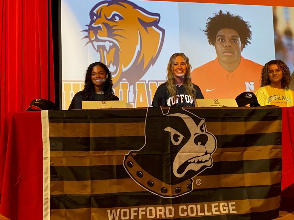 North Fort Myers celebrated 7 student-athletes who signed to play in college. Bo Summersett (football, FAU), Atavious Weaver (football, FIU), Layne Postel (football, Keiser), Tavaris Irons (football, Highland CC), Aliyah Morgan (soccer, George Mason), Desirae Devine (softball, Wofford), and Kendall Wylie (softball, Wofford).