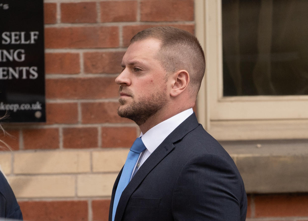 North Yorkshire Police officer Joseph McCabe arrives at York Magistrates Court charged with charged with sexual assault by touching. June 09 2022 The defendant is a serving North Yorkshire Police officer who is currently suspended from duty.

