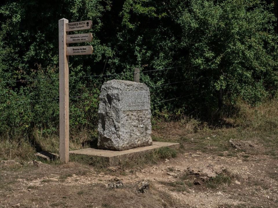 ‘It’s never this dry’. The stone marker of the source of the River Thames in Gloucestershire on 8 August (Getty)