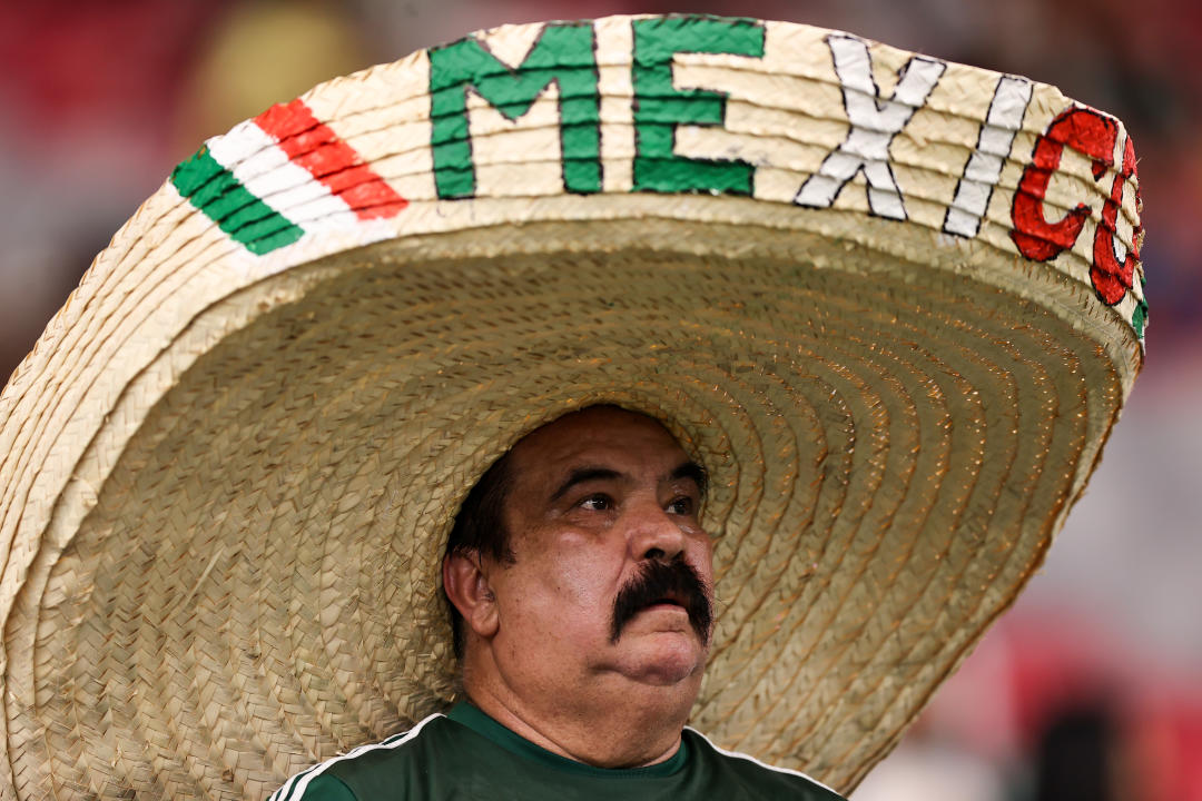 GLENDALE, ARIZONA - JUNE 30: A Mexico fan looks on prior to the CONMEBOL Copa America 2024 Group D match between Mexico and Ecuador at State Farm Stadium on June 30, 2024 in Glendale, Arizona. (Photo by Omar Vega/Getty Images)