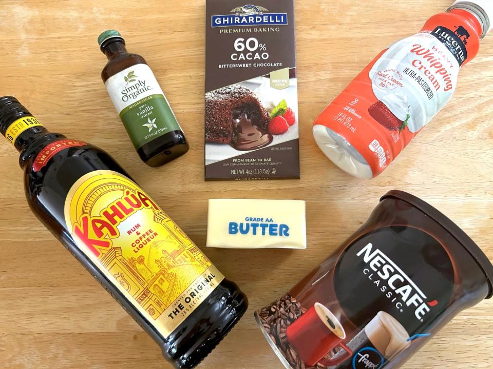 Ingredients for frosting in Ina Garten's chocolate cake with mocha frosting